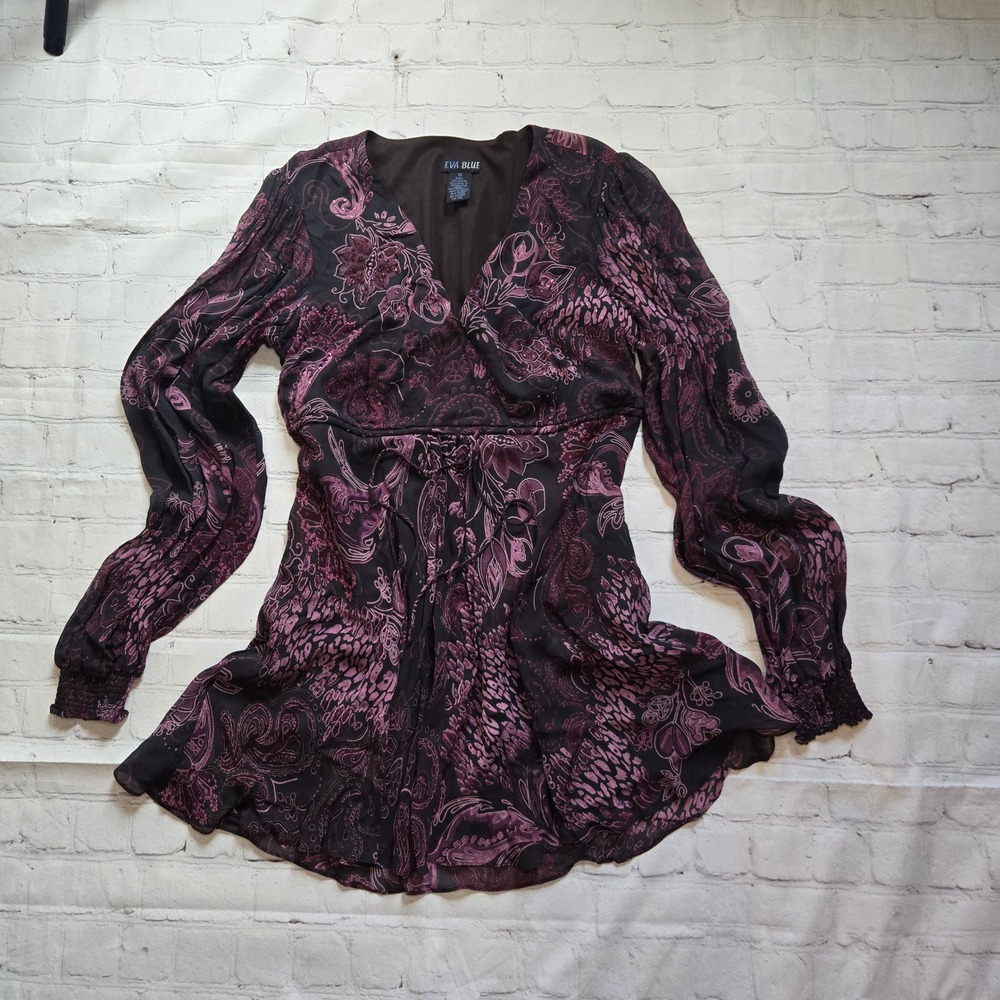 Eva Blue Y2K Fairy Babydoll Top plum Paisley Beaded tie back Purple Size M